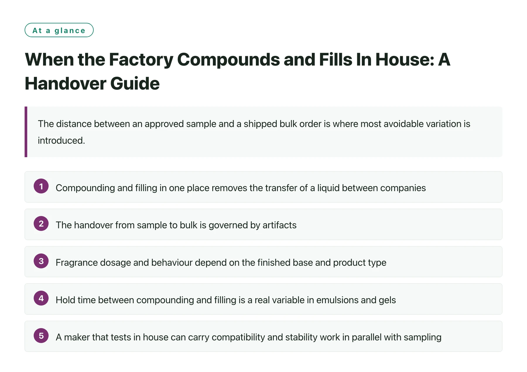 When the Factory Compounds and Fills In House: A Handover Guide——全文要点速览